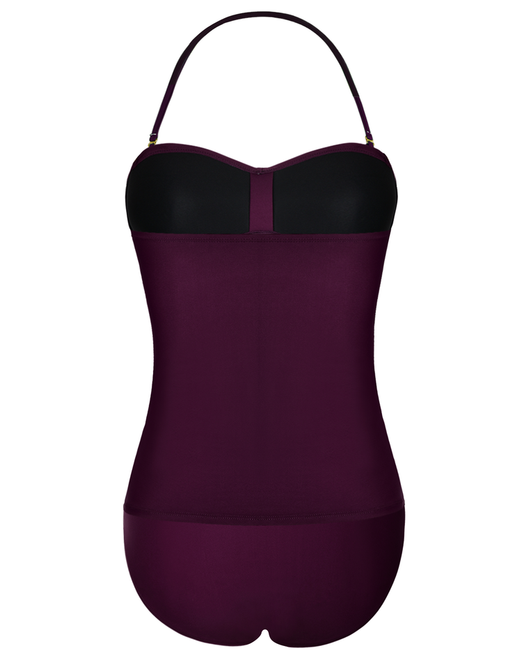 Firpearl Strapless Tankini Bathing Suits for Women Ruched Tummy Control Swimwear Halter Two Piece Swimsuit