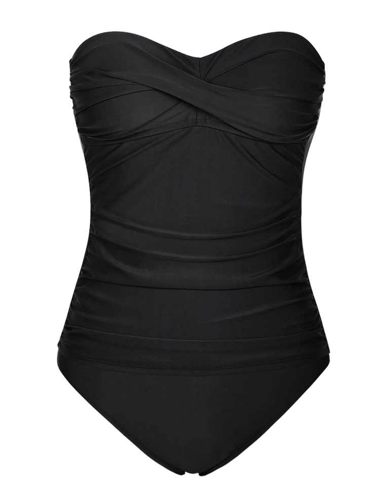Firpearl Strapless Tankini Bathing Suits for Women Ruched Tummy Control Swimwear Halter Two Piece Swimsuit
