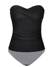Firpearl Strapless Tankini Bathing Suits for Women Ruched Tummy Control Swimwear Halter Two Piece Swimsuit