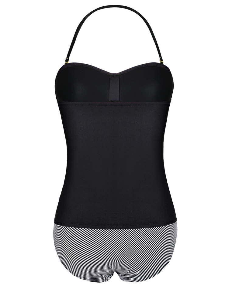 Firpearl Strapless Tankini Bathing Suits for Women Ruched Tummy Control Swimwear Halter Two Piece Swimsuit