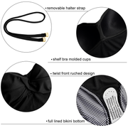Firpearl Strapless Tankini Bathing Suits for Women Ruched Tummy Control Swimwear Halter Two Piece Swimsuit