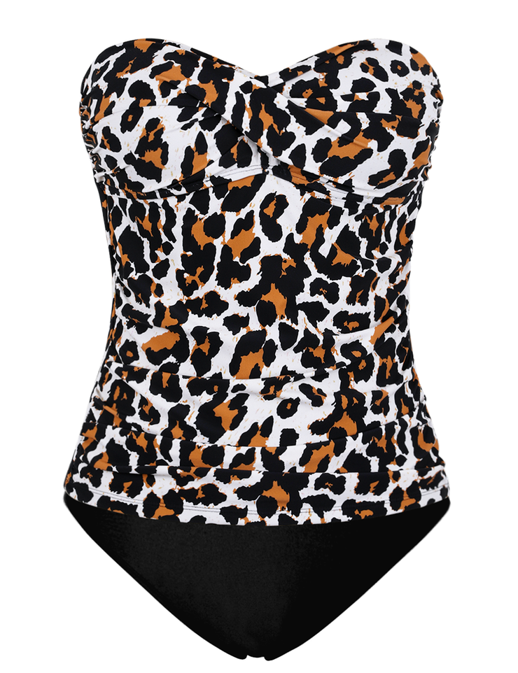 Firpearl Strapless Tankini Bathing Suits for Women Ruched Tummy Control Swimwear Halter Two Piece Swimsuit