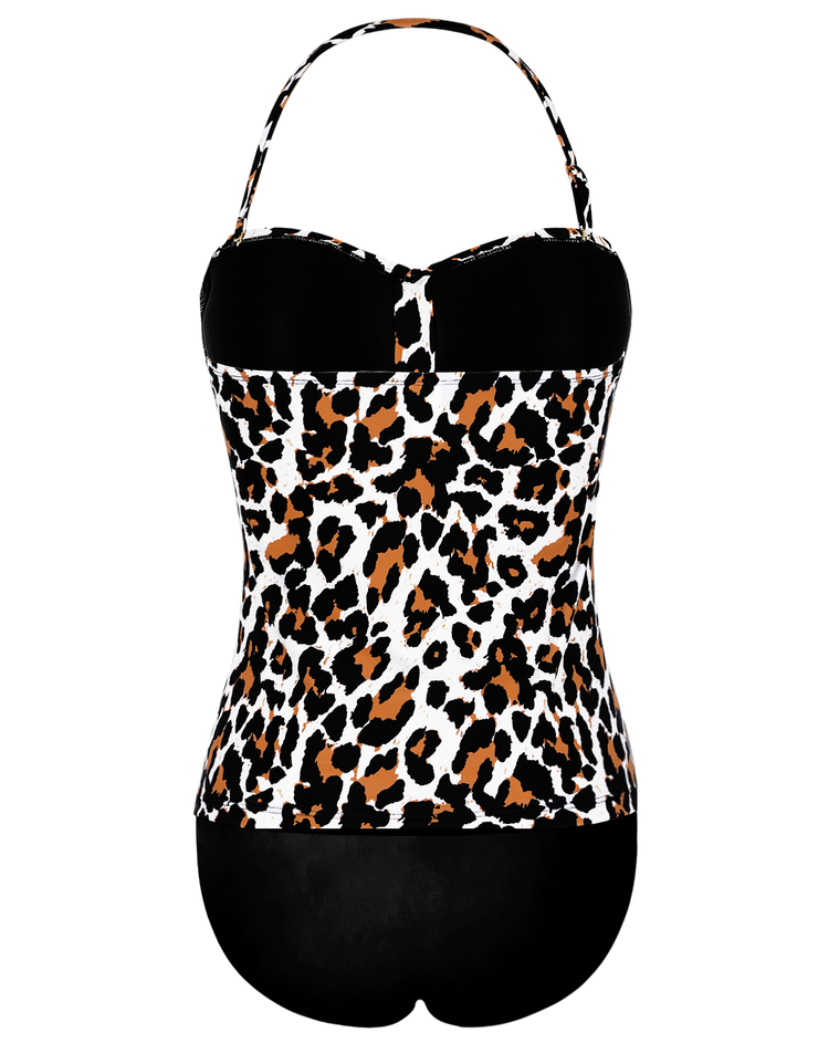 Firpearl Strapless Tankini Bathing Suits for Women Ruched Tummy Control Swimwear Halter Two Piece Swimsuit