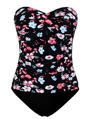 Firpearl Strapless Tankini Bathing Suits for Women Ruched Tummy Control Swimwear Halter Two Piece Swimsuit