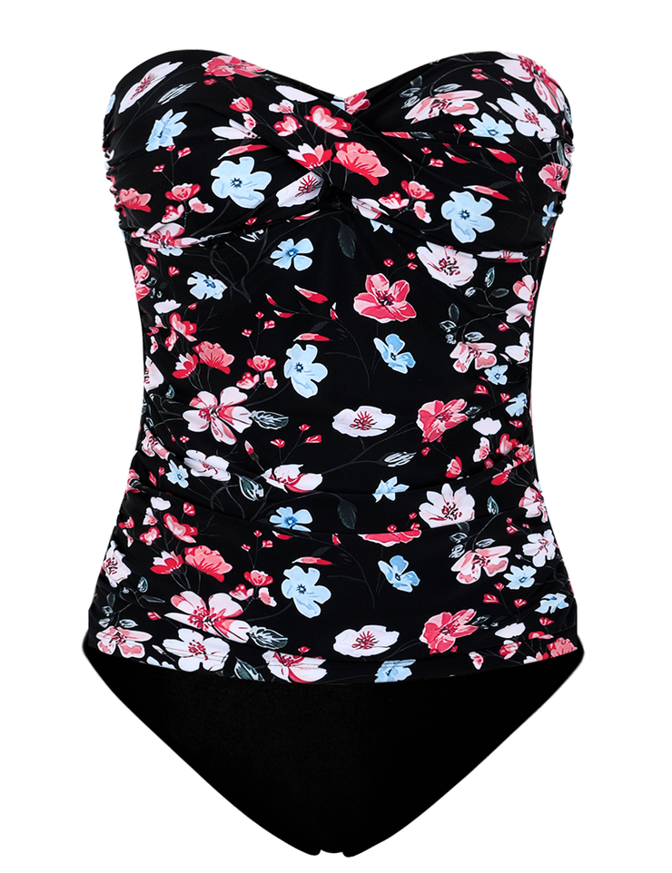Firpearl Strapless Tankini Bathing Suits for Women Ruched Tummy Control Swimwear Halter Two Piece Swimsuit