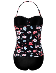 Firpearl Strapless Tankini Bathing Suits for Women Ruched Tummy Control Swimwear Halter Two Piece Swimsuit