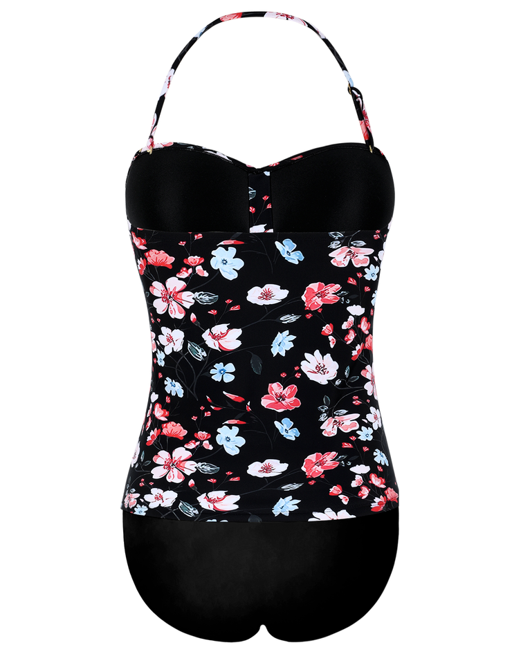 Firpearl Strapless Tankini Bathing Suits for Women Ruched Tummy Control Swimwear Halter Two Piece Swimsuit
