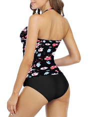 Firpearl Strapless Tankini Bathing Suits for Women Ruched Tummy Control Swimwear Halter Two Piece Swimsuit