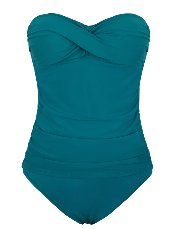 Firpearl Strapless Tankini Bathing Suits for Women Ruched Tummy Control Swimwear Halter Two Piece Swimsuit