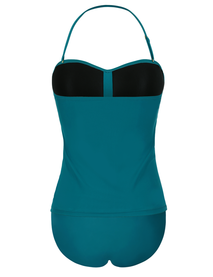 Firpearl Strapless Tankini Bathing Suits for Women Ruched Tummy Control Swimwear Halter Two Piece Swimsuit