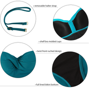 Firpearl Strapless Tankini Bathing Suits for Women Ruched Tummy Control Swimwear Halter Two Piece Swimsuit