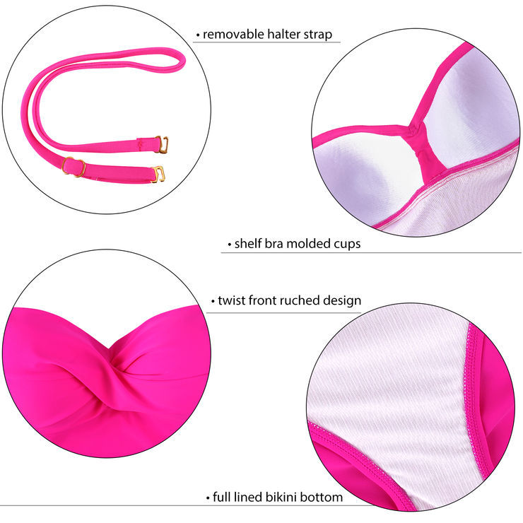 Firpearl Strapless Tankini Bathing Suits for Women Ruched Tummy Control Swimwear Halter Two Piece Swimsuit