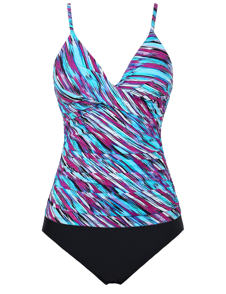 Firpearl Women's Tankini Swimsuits Twist V Neck Swim Top with Shorts Ruched Tummy Control Two Piece Bathing Suit