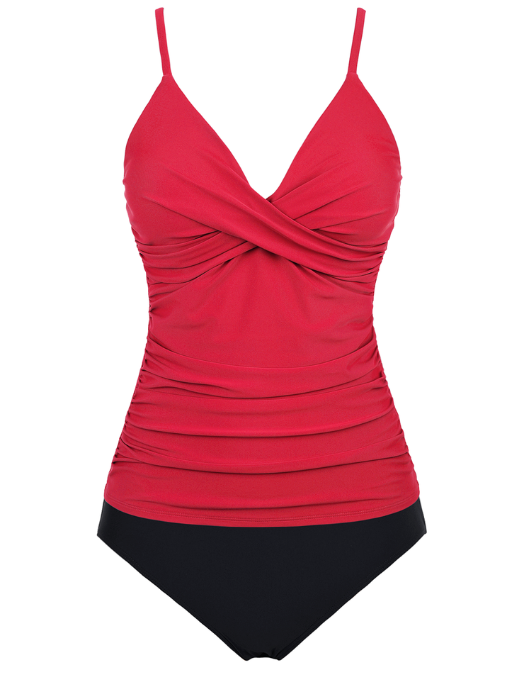 Firpearl Women's Tankini Swimsuits Twist V Neck Swim Top with Shorts Ruched Tummy Control Two Piece Bathing Suit