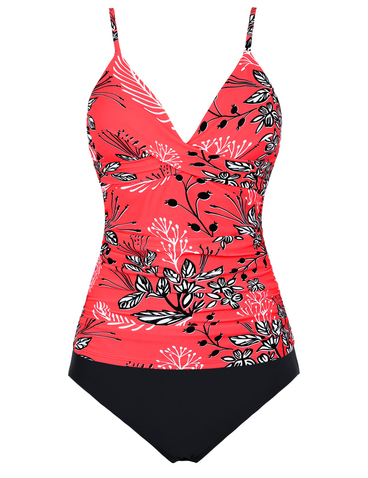 Firpearl Women's Tankini Swimsuits Twist V Neck Swim Top with Shorts Ruched Tummy Control Two Piece Bathing Suit