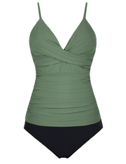 Firpearl Women's Tankini Swimsuits Twist V Neck Swim Top with Shorts Ruched Tummy Control Two Piece Bathing Suit