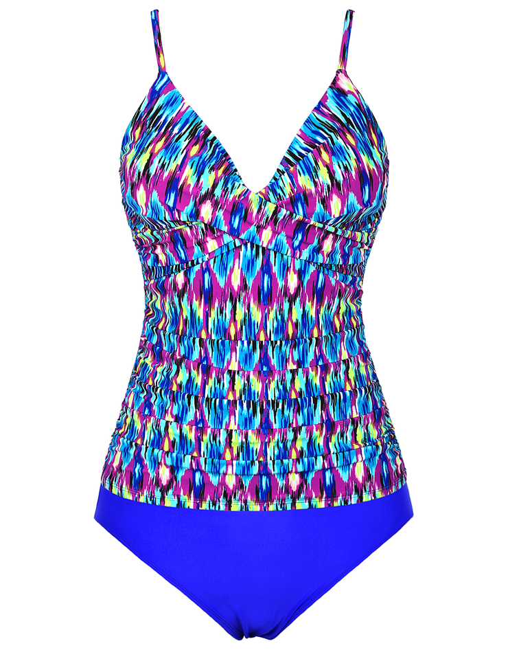 Firpearl Women's Tankini Swimsuits Twist V Neck Swim Top with Shorts Ruched Tummy Control Two Piece Bathing Suit