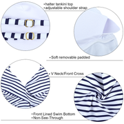 Firpearl Women's Tankini Swimsuits Twist V Neck Swim Top with Shorts Ruched Tummy Control Two Piece Bathing Suit
