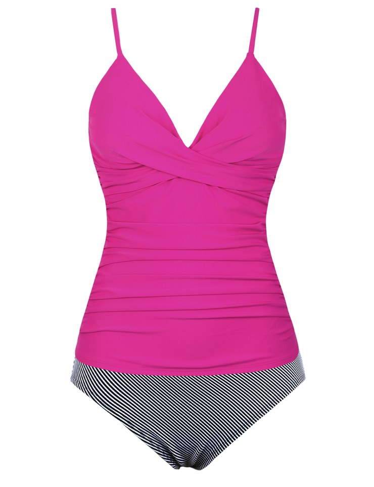 Firpearl Women's Tankini Swimsuits Twist V Neck Swim Top with Shorts Ruched Tummy Control Two Piece Bathing Suit