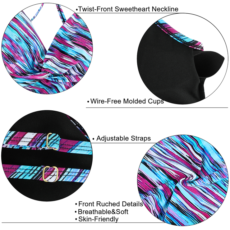 Firpearl Tankini Tops for Women Front Twist Bathing Suit Tops Ruched Tummy Control Swimsuit tops
