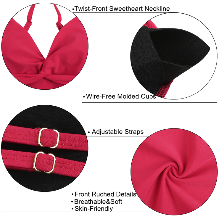 Firpearl Tankini Tops for Women Front Twist Bathing Suit Tops Ruched Tummy Control Swimsuit tops
