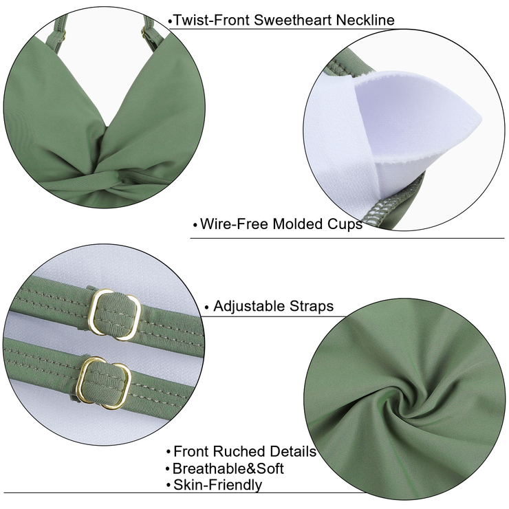 Firpearl Tankini Tops for Women Front Twist Bathing Suit Tops Ruched Tummy Control Swimsuit tops