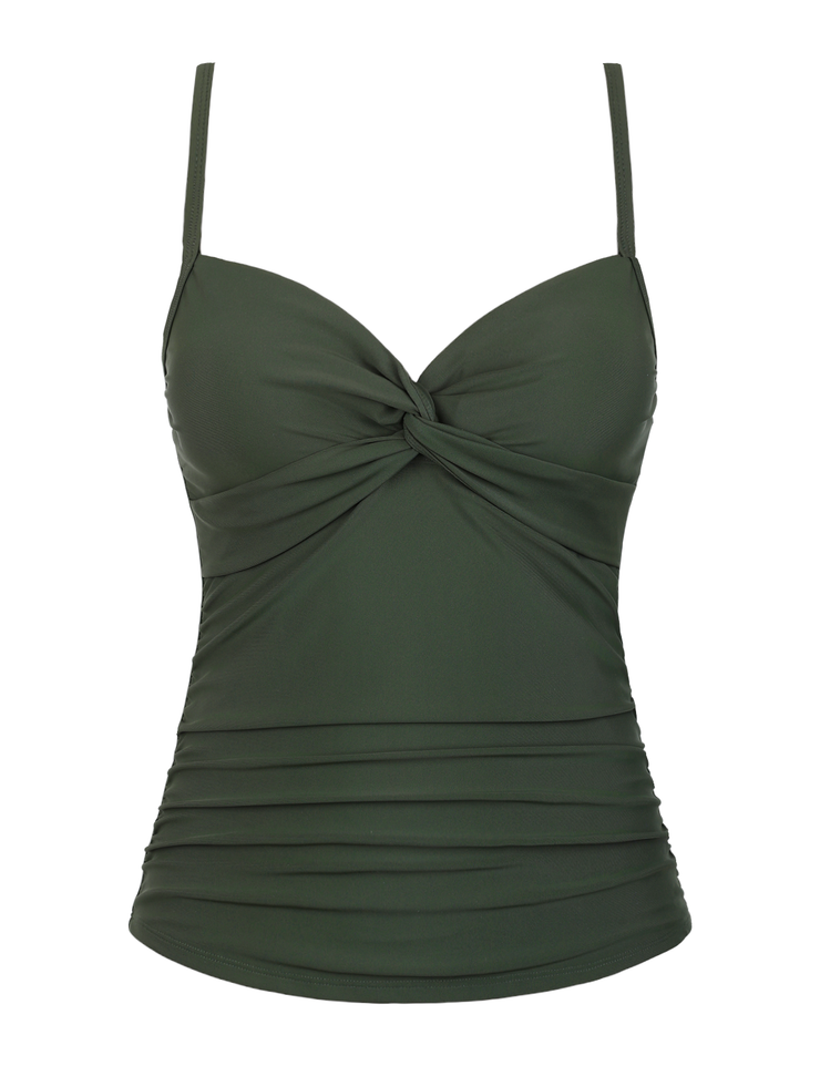 Firpearl Tankini Tops for Women Front Twist Bathing Suit Tops Ruched Tummy Control Swimsuit tops