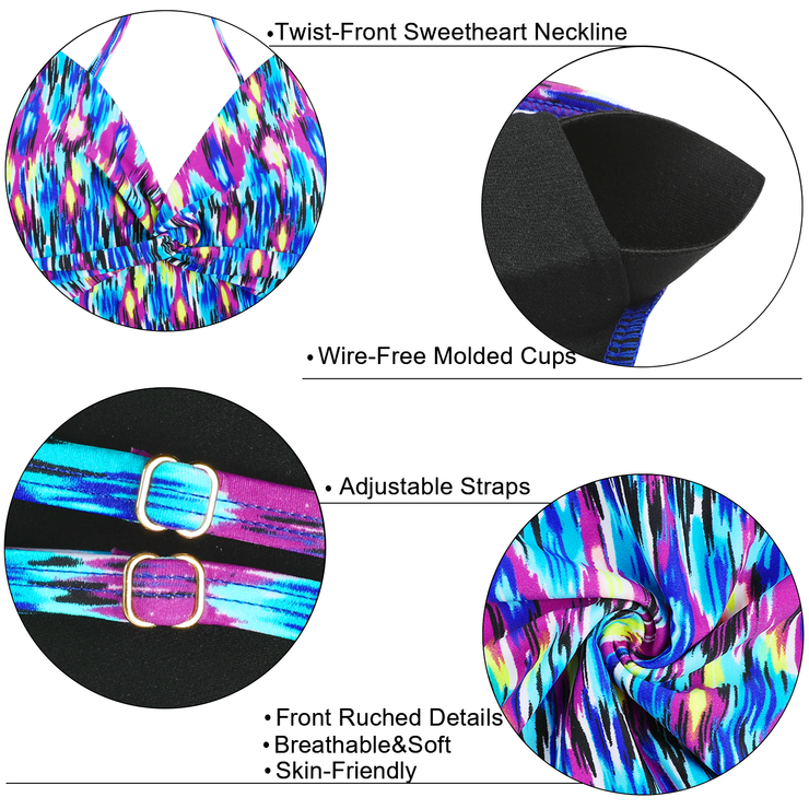 Firpearl Tankini Tops for Women Front Twist Bathing Suit Tops Ruched Tummy Control Swimsuit tops