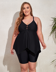 Firpearl Plus Size Tankini Swimsuits for Women Flowy V Neck Bathing Suit Top with Boyshorts Cross Back 2 Piece Swimwear