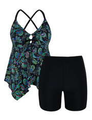 Firpearl Plus Size Tankini Swimsuits for Women Flowy V Neck Bathing Suit Top with Boyshorts Cross Back 2 Piece Swimwear