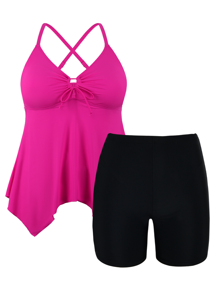 Firpearl Plus Size Tankini Swimsuits for Women Flowy V Neck Bathing Suit Top with Boyshorts Cross Back 2 Piece Swimwear