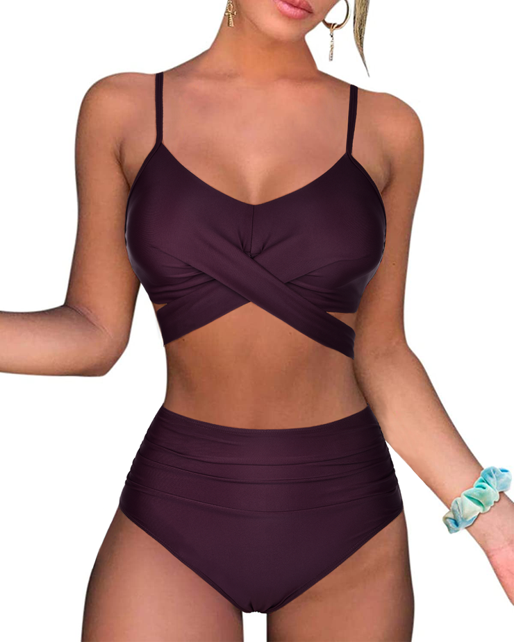 Fiprearl Women Wrap Bikini Set Push Up High Waisted Two Piece Swimsuit