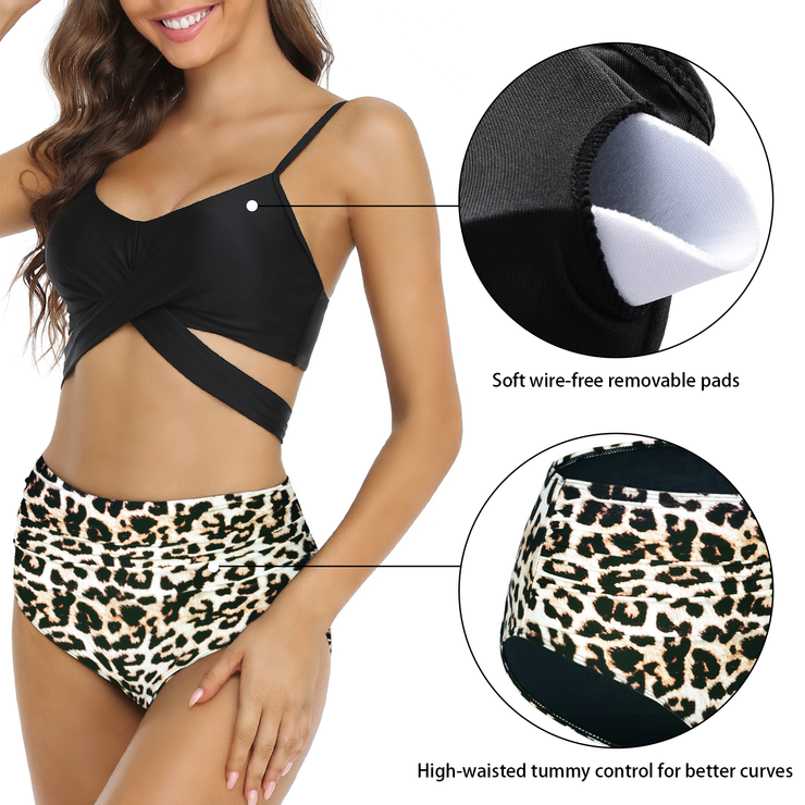 Fiprearl Women Wrap Bikini Set Push Up High Waisted Two Piece Swimsuit