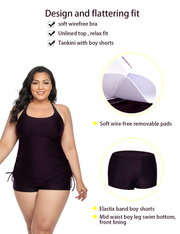 Firpearl Plus Size Bathing Suits for Women Two Piece Swimsuit Athletic Tankini Top with Shorts