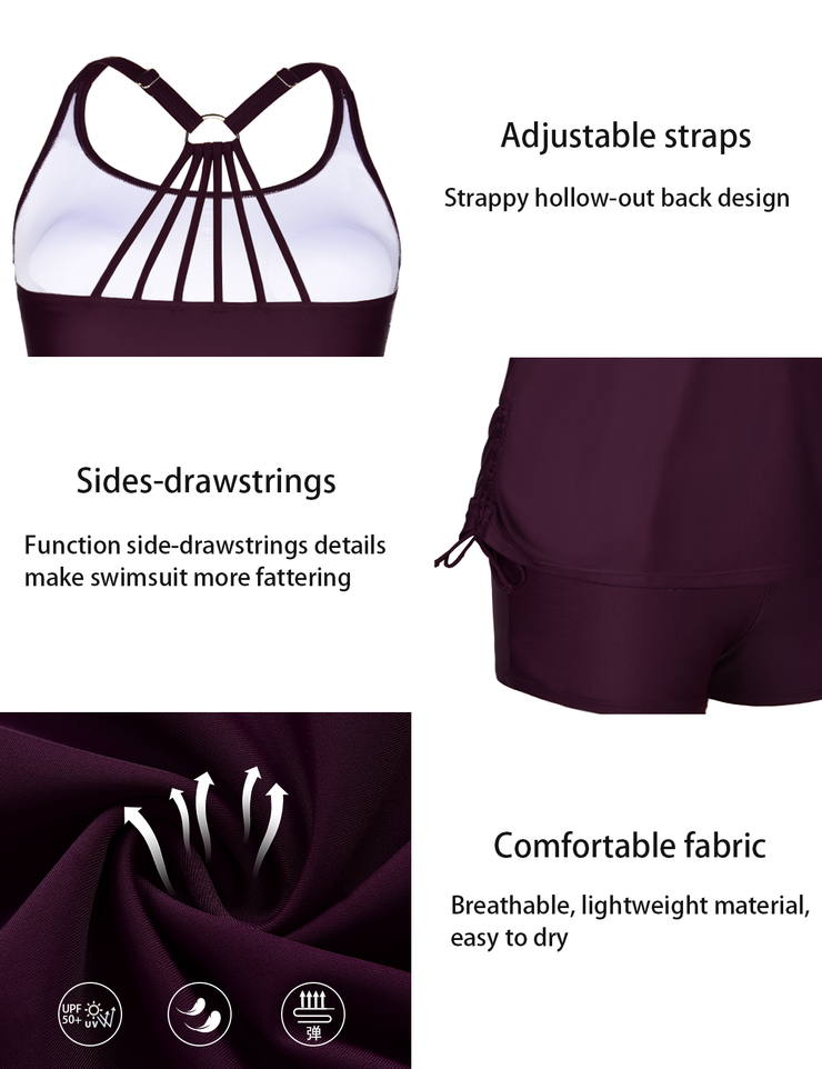 Firpearl Plus Size Bathing Suits for Women Two Piece Swimsuit Athletic Tankini Top with Shorts