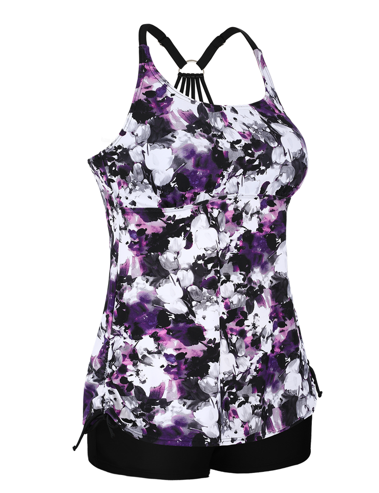 Firpearl Plus Size Bathing Suits for Women Two Piece Swimsuit Athletic Tankini Top with Shorts