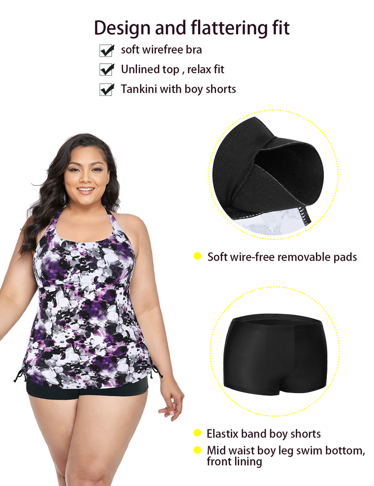 Firpearl Plus Size Bathing Suits for Women Two Piece Swimsuit Athletic Tankini Top with Shorts