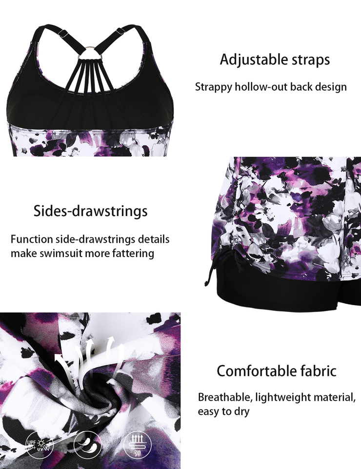 Firpearl Plus Size Bathing Suits for Women Two Piece Swimsuit Athletic Tankini Top with Shorts