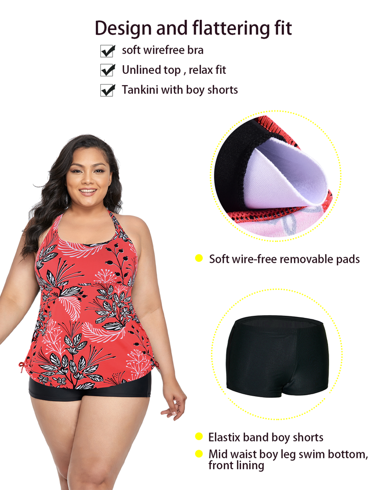 Firpearl Plus Size Bathing Suits for Women Two Piece Swimsuit Athletic Tankini Top with Shorts