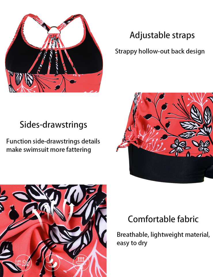 Firpearl Plus Size Bathing Suits for Women Two Piece Swimsuit Athletic Tankini Top with Shorts