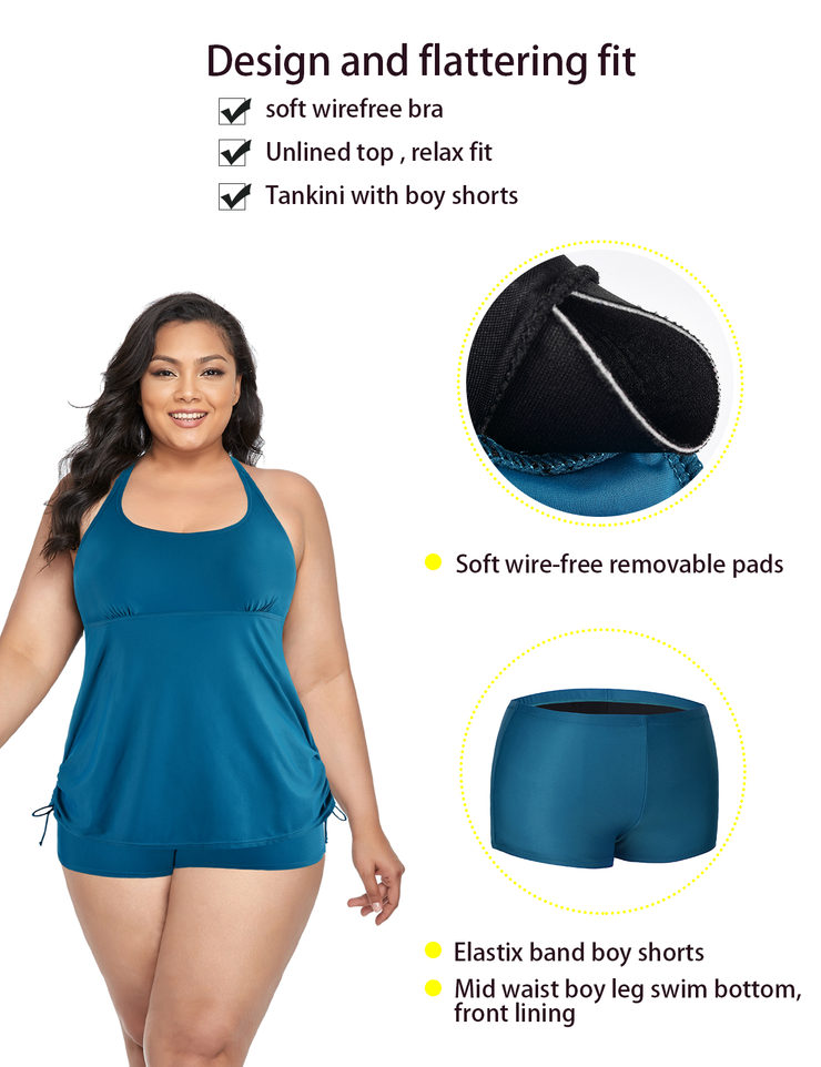 Firpearl Plus Size Bathing Suits for Women Two Piece Swimsuit Athletic Tankini Top with Shorts