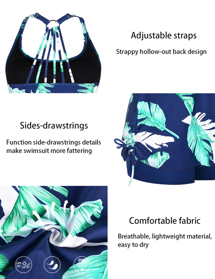 Firpearl Plus Size Bathing Suits for Women Two Piece Swimsuit Athletic Tankini Top with Shorts