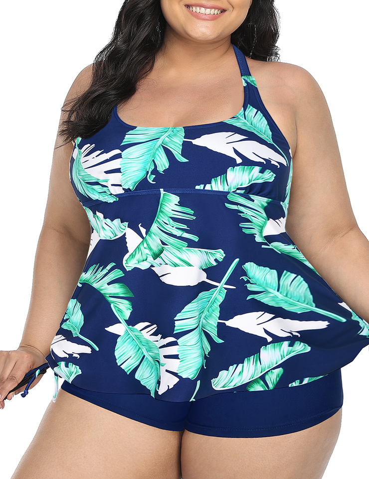 Firpearl Plus Size Bathing Suits for Women Two Piece Swimsuit Athletic Tankini Top with Shorts