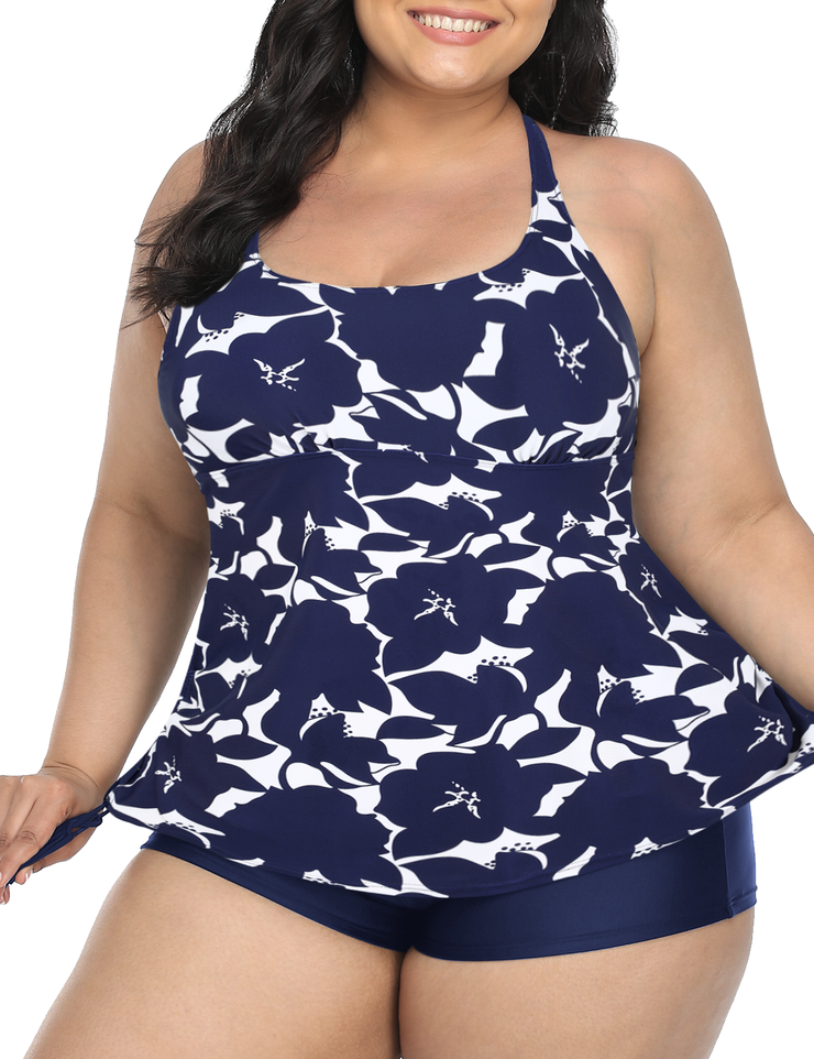 Firpearl Plus Size Bathing Suits for Women Two Piece Swimsuit Athletic Tankini Top with Shorts