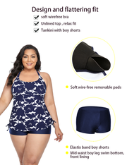 Firpearl Plus Size Bathing Suits for Women Two Piece Swimsuit Athletic Tankini Top with Shorts