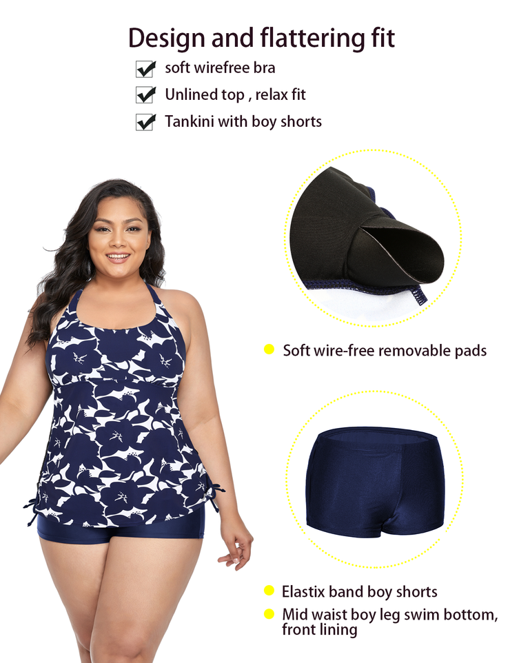 Firpearl Plus Size Bathing Suits for Women Two Piece Swimsuit Athletic Tankini Top with Shorts