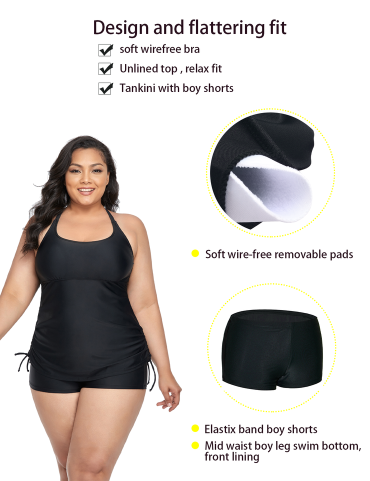 Firpearl Plus Size Bathing Suits for Women Two Piece Swimsuit Athletic Tankini Top with Shorts