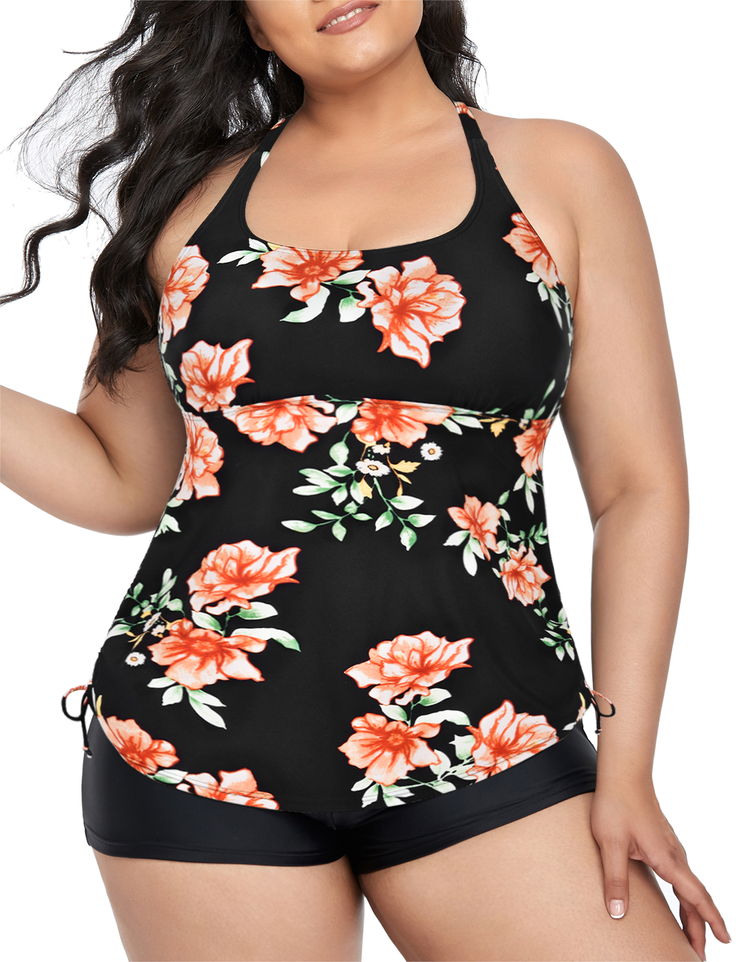 Firpearl Plus Size Bathing Suits for Women Two Piece Swimsuit Athletic Tankini Top with Shorts