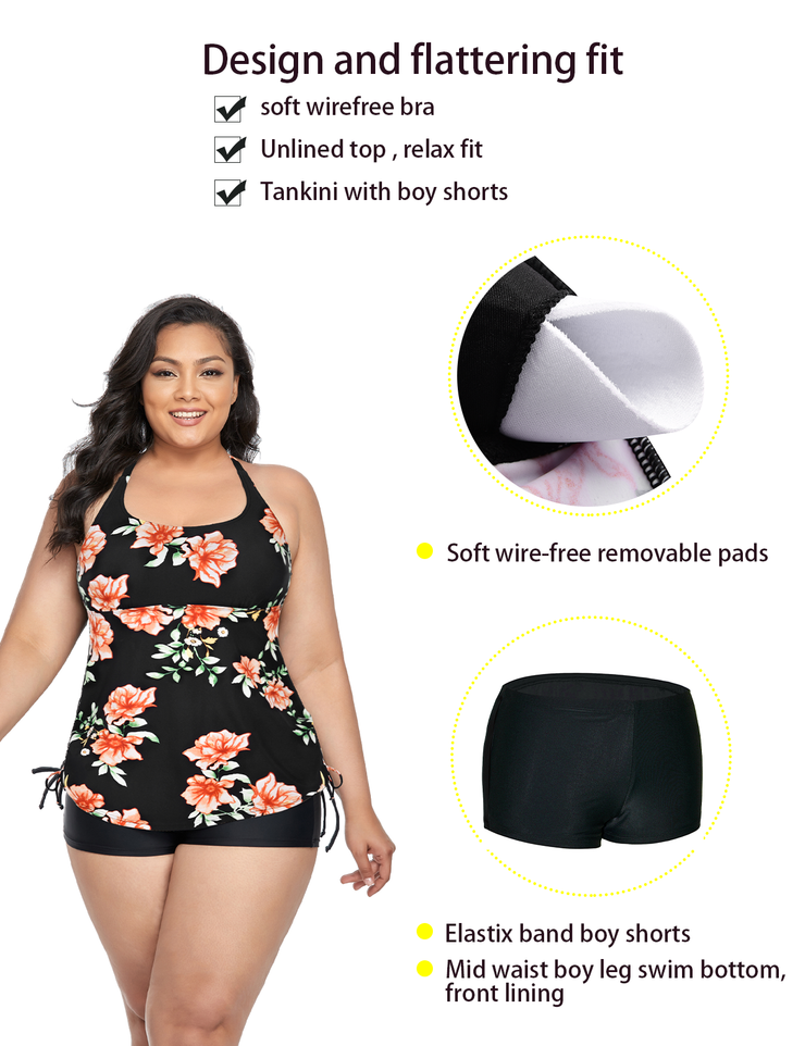 Firpearl Plus Size Bathing Suits for Women Two Piece Swimsuit Athletic Tankini Top with Shorts