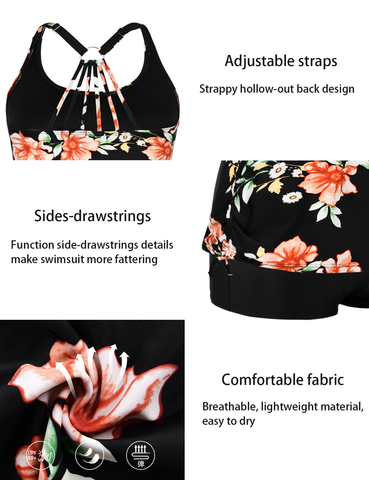 Firpearl Plus Size Bathing Suits for Women Two Piece Swimsuit Athletic Tankini Top with Shorts